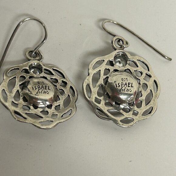 Didae Shablool Pearl CZ Modernist Dangle Earrings 925 Sterling Silver Signed - Picture 8 of 9